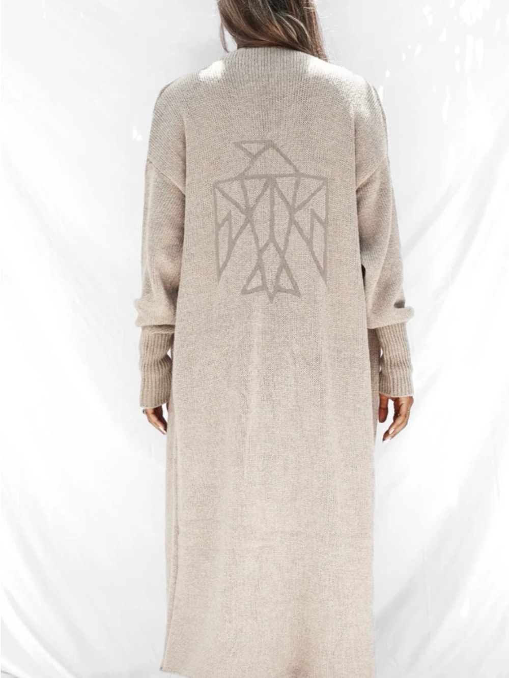 Long Open-Front Knit Cardigan Sweater - Beige